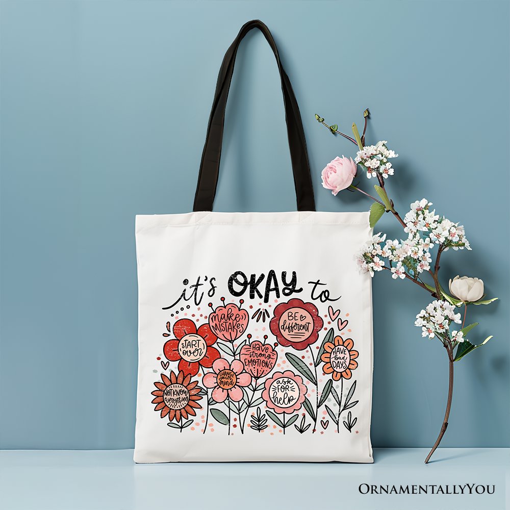 It's Okay Floral Affirmation Canvas Tote Bag Boho Gift