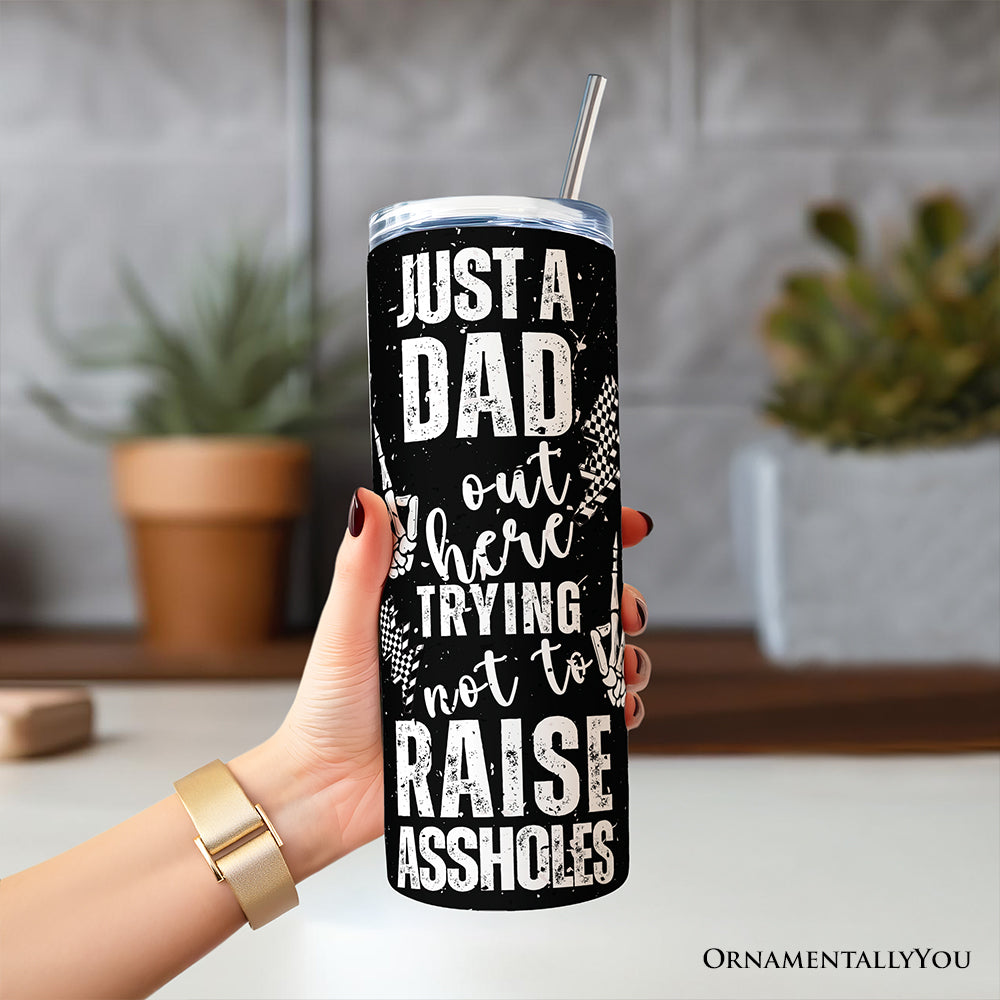 Just A Dad Checkered Lightning 20oz Personalized Tumbler