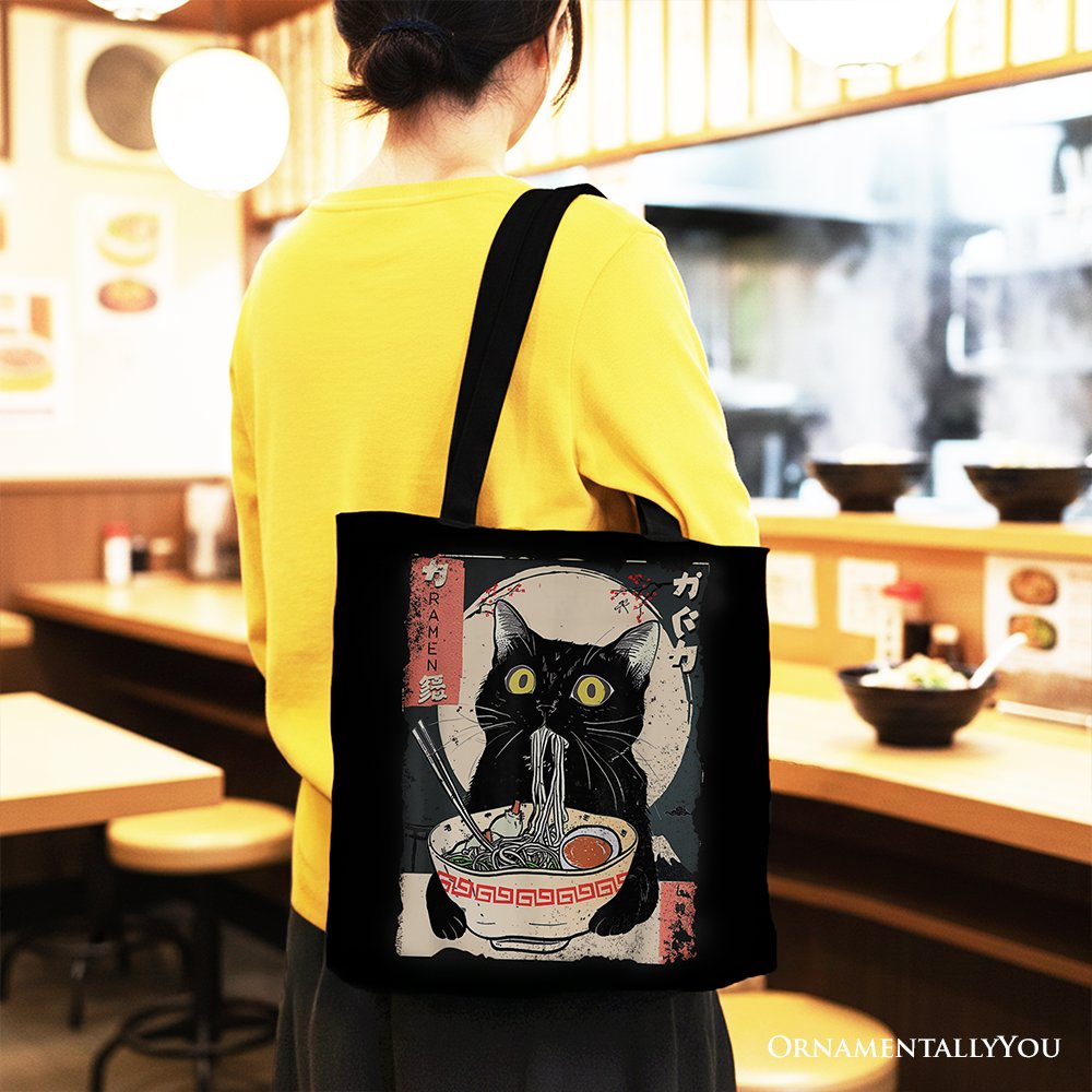 Kawaii Anime Cat Ramen Canvas Tote Bag Japanese Style Shopper