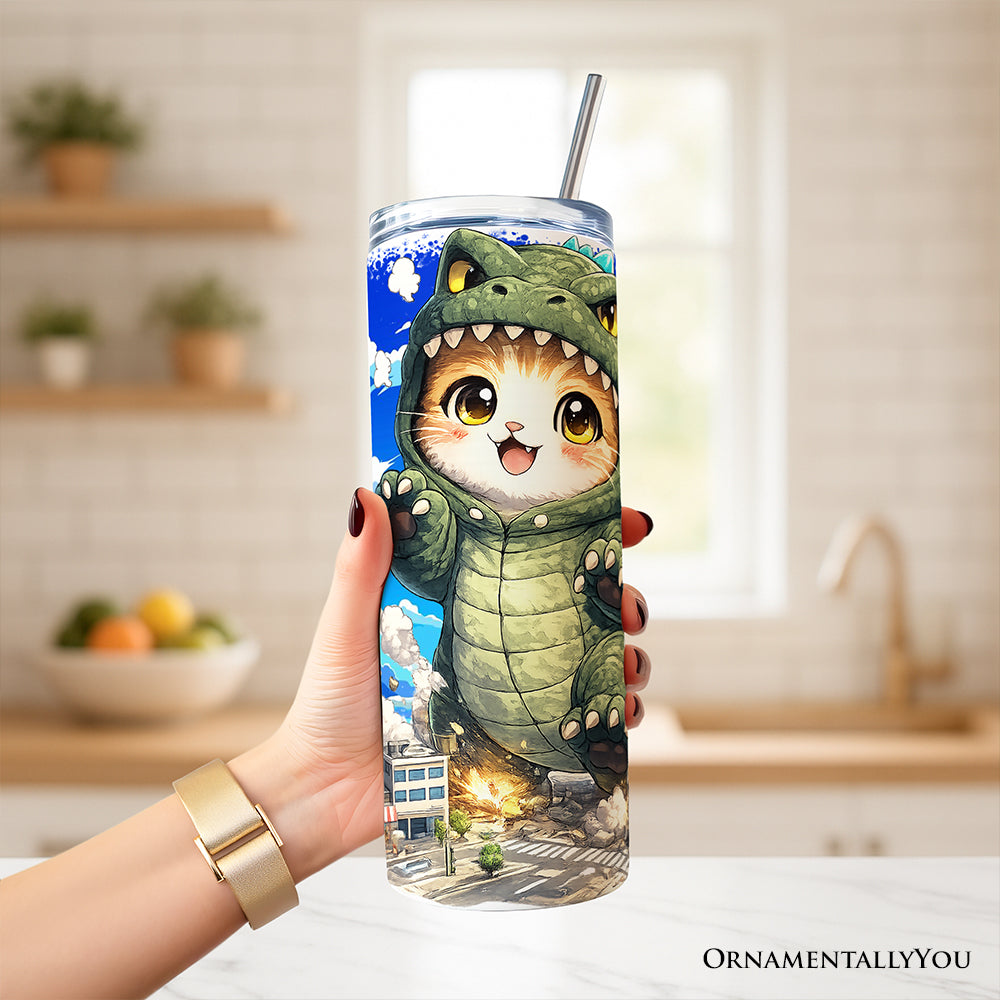 Kawaii Cat Kaiju City Destroyer 20oz Stainless Steel Travel Tumbler