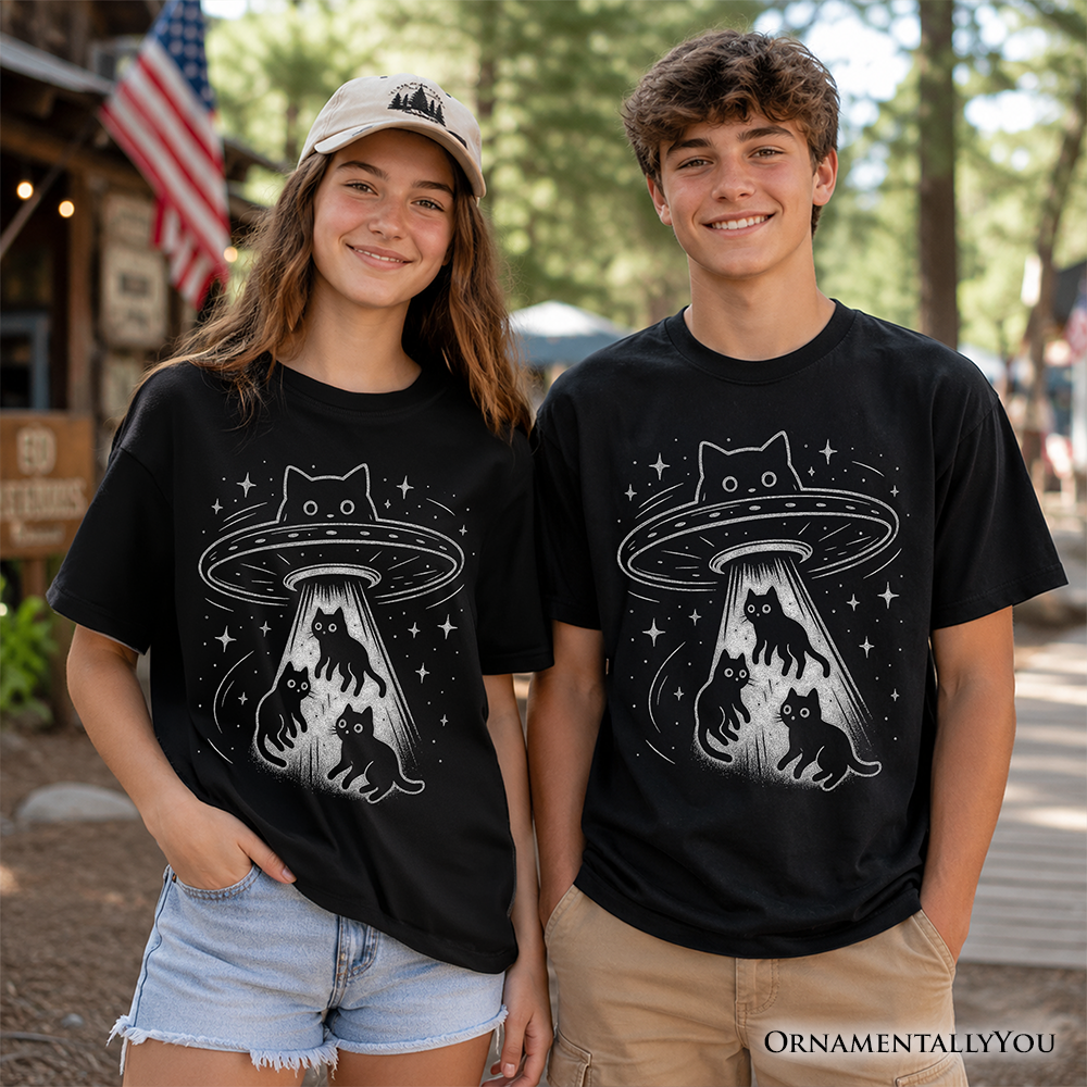 Funny Alien Cat Abduction Space T-Shirt for Kids & Toddlers