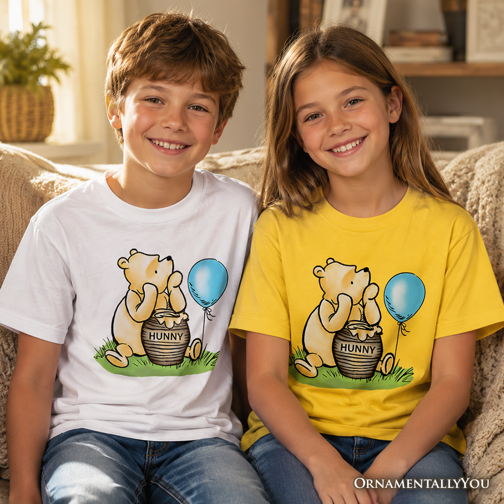 Winnie-the-Pooh Graphic Kids T-Shirt in Yellow and White Cotton