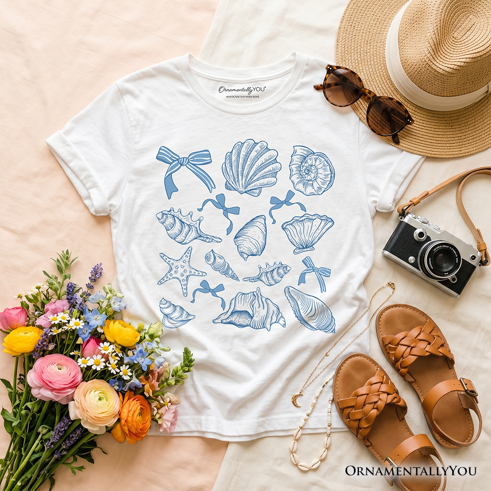 Kids Coquette Seashell Summer T-Shirt, Retro Beach Graphic Tee