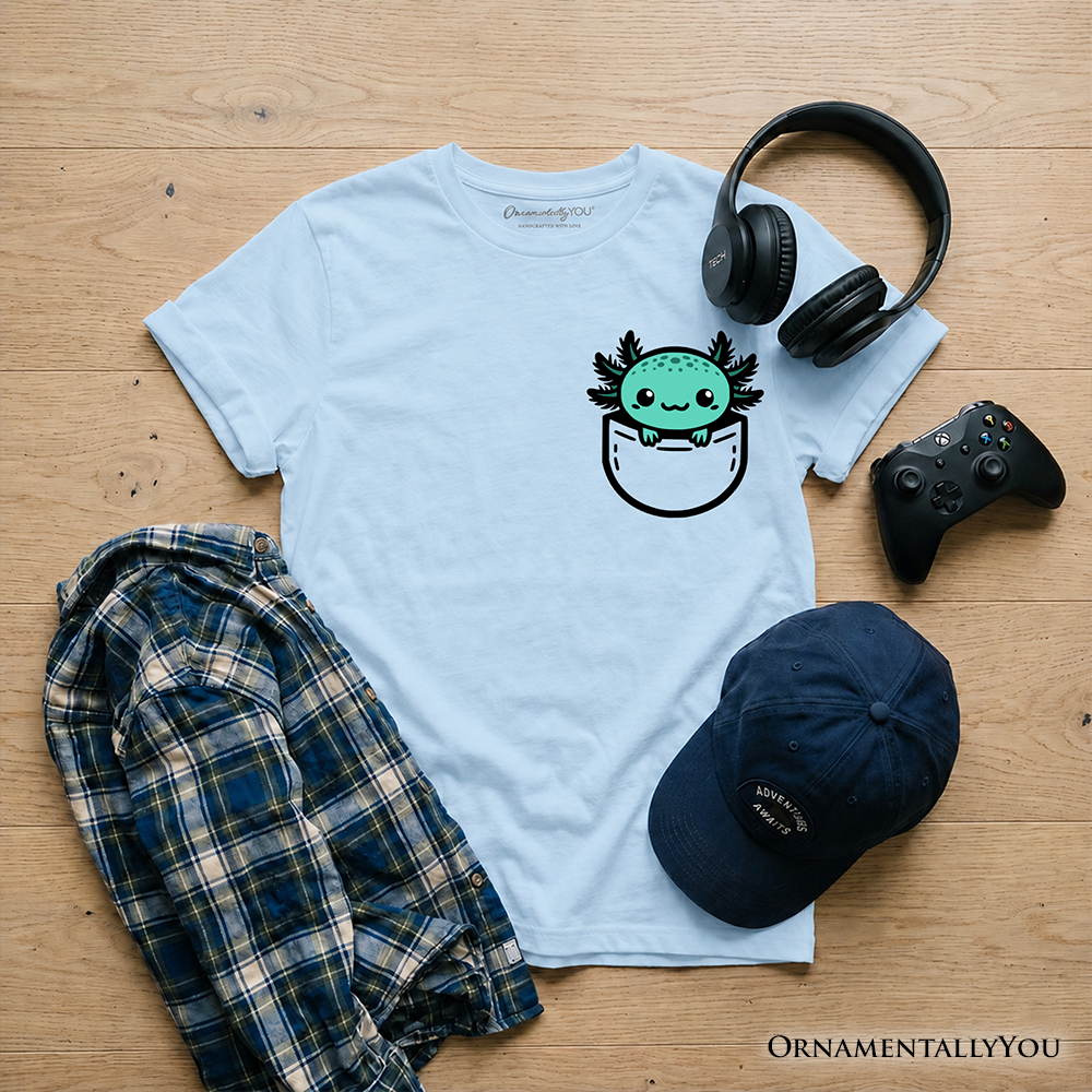 Cute Pocket Blue Axolotl Animal T-Shirt for Youth