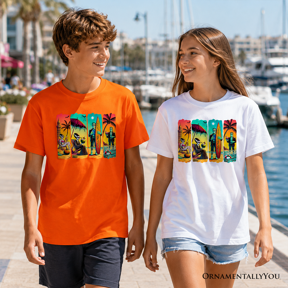 Kids Frankenstein Beach Vacation T-Shirt Retro Neon Surf Tee