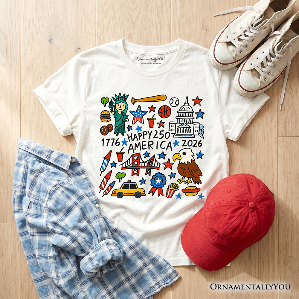 Kids Patriotic 1776-2026 250th Anniversary Doodle T-Shirt