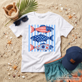 Patriotic Fish Striped T-Shirt for Kids - 4th of July Beach Youth Tee