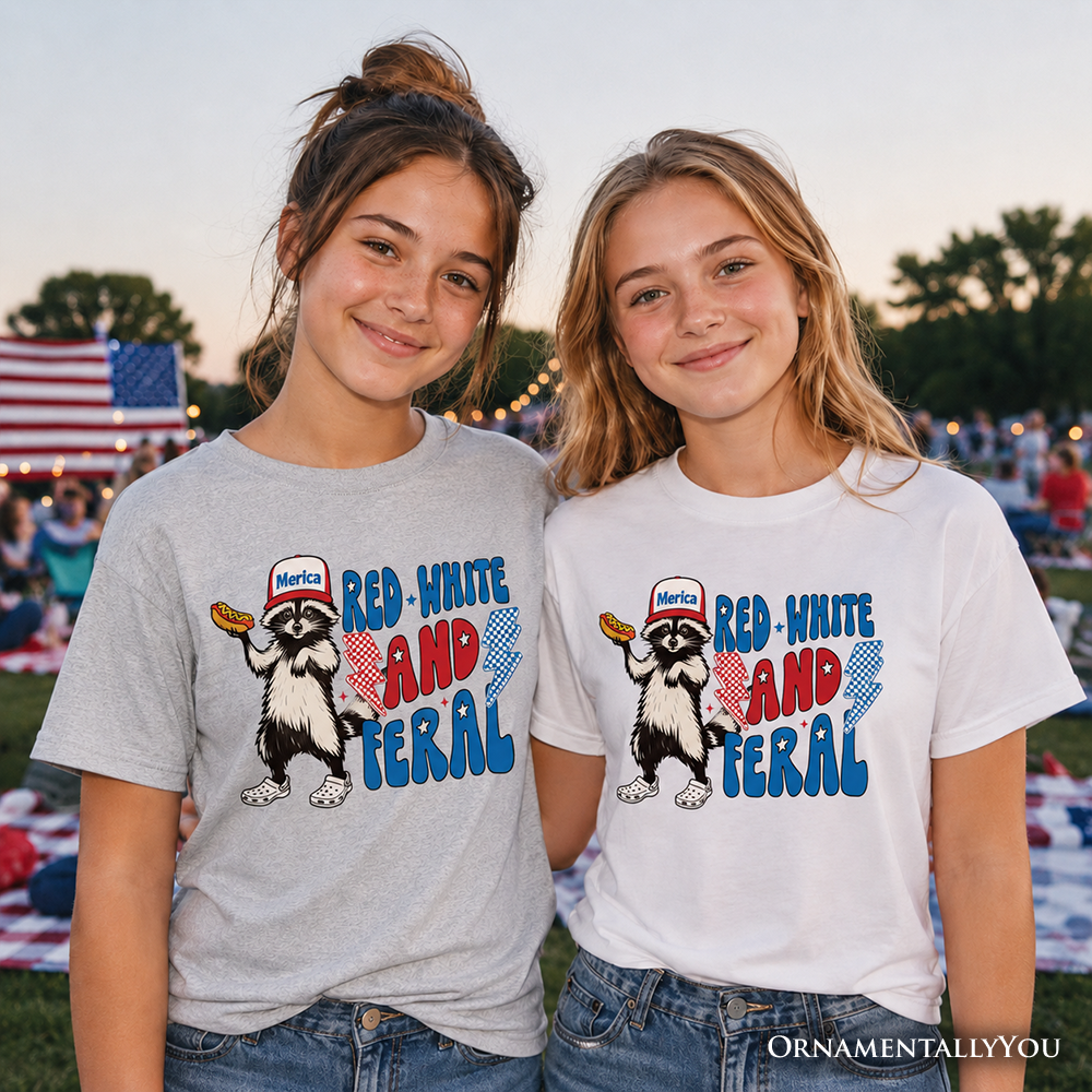 Kids Red, White & Feral Raccoon Graphic Tee Patriotic Youth Shirt