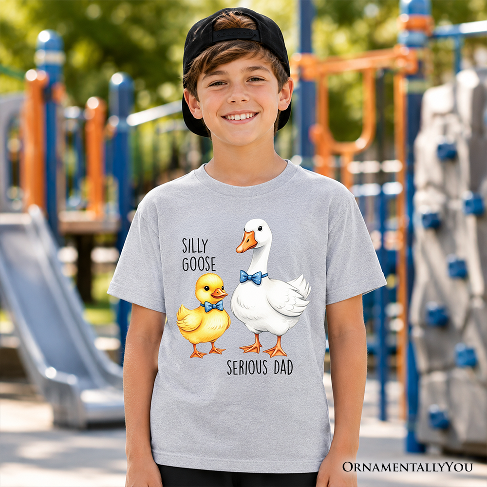 Silly Goose Serious Dad Tie Graphic Kids T-Shirt in Beige Grey White