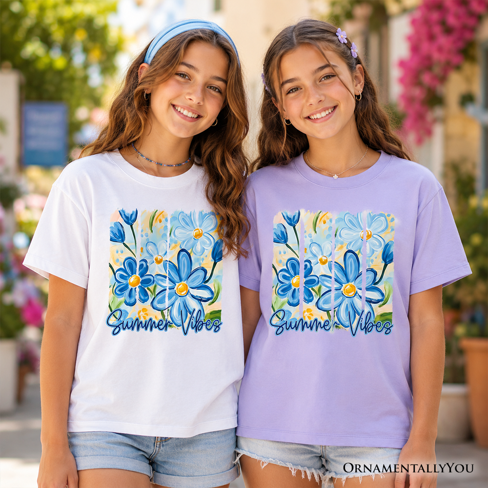 Kids Summer Vibes Brushstroke Flowers T-Shirt, Relaxed Floral Tee