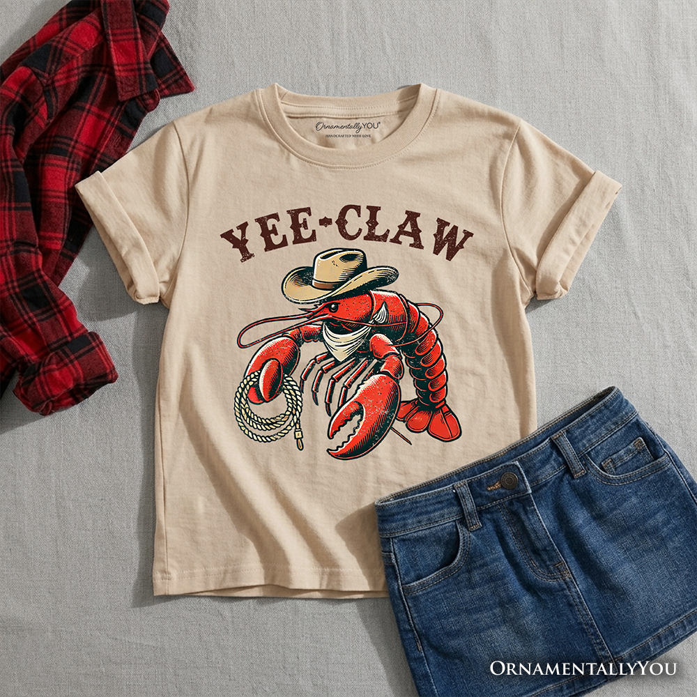 Funny Cowboy Lobster T-Shirt for Kids, Western Animal Graphic Tee