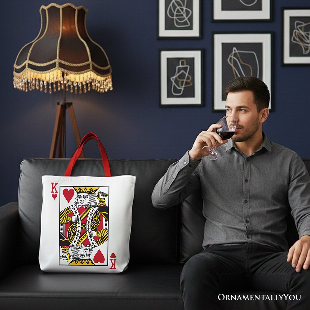 King of Hearts Canvas Tote Bag, Abstract Retro Valentine Shopper