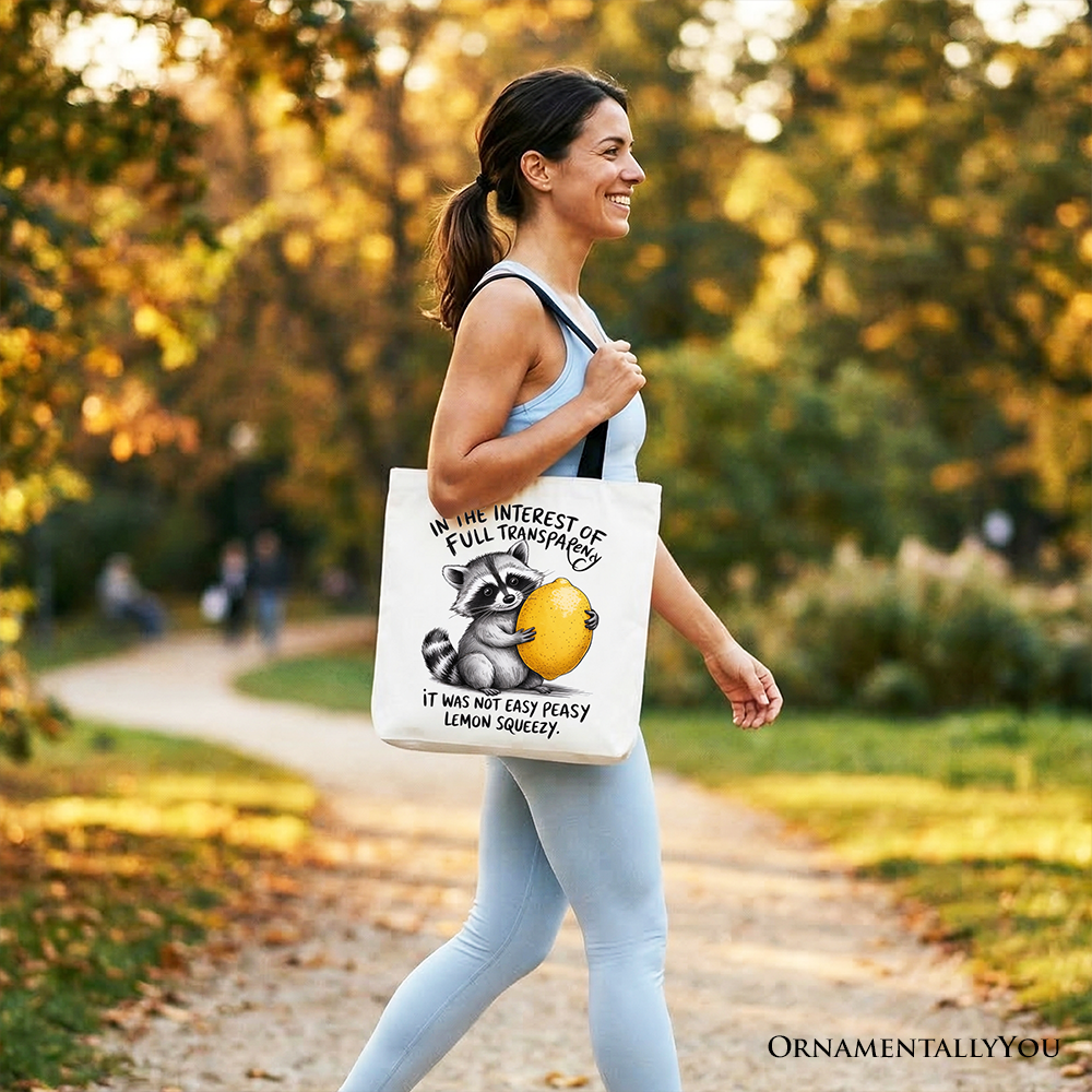 Funny Raccoon Lemon Squeezy Tote Bag, Sarcastic Cotton Shopper