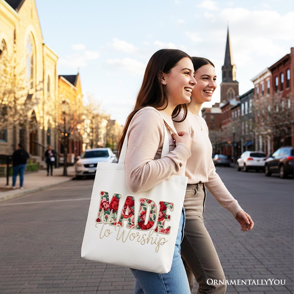 Made to Worship Floral Retro Faith Tote Bag, Cotton Gift Shopper