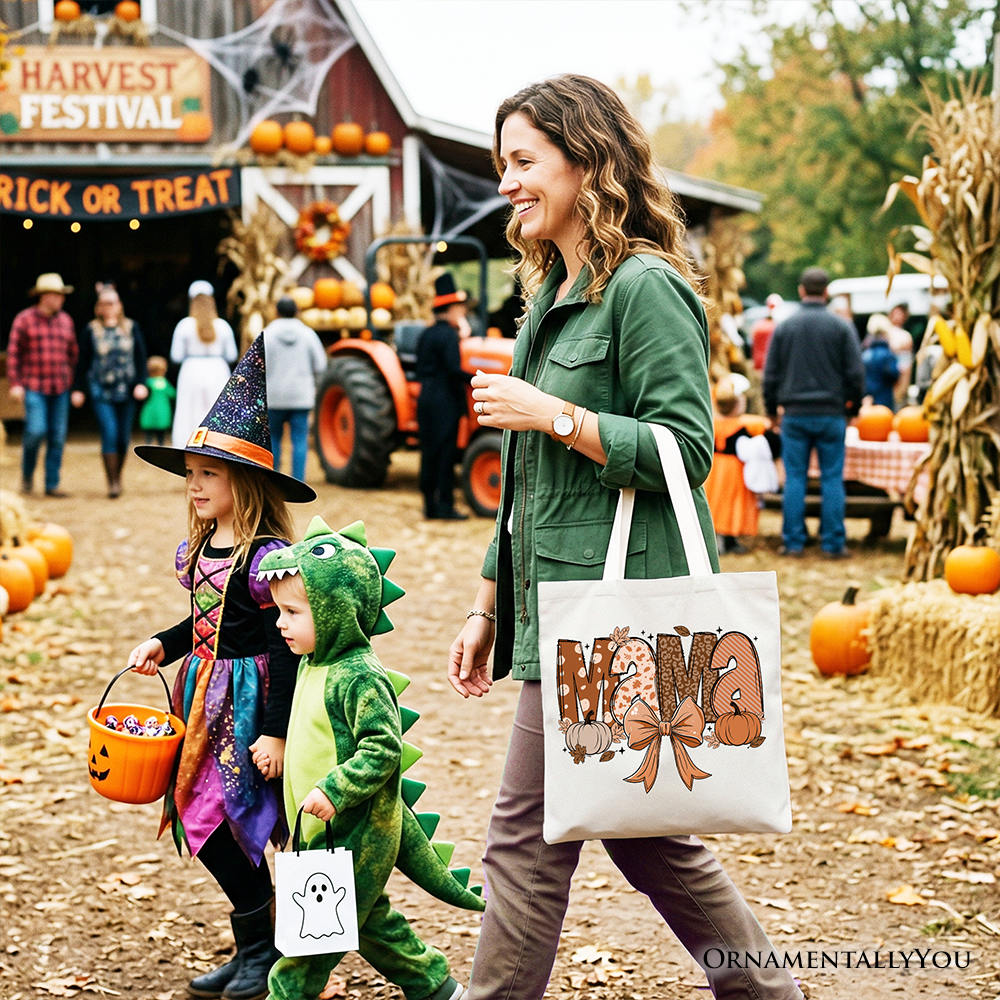 Coquette Autumn Pumpkin Tote Bag, Spacious Fall Mom Handbag
