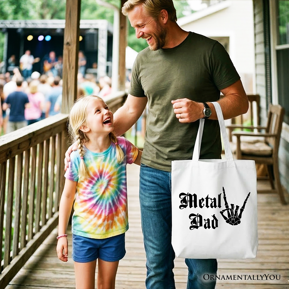 Metal Dad Skeleton Tote Bag - Rock Music Hand Sign Shopper