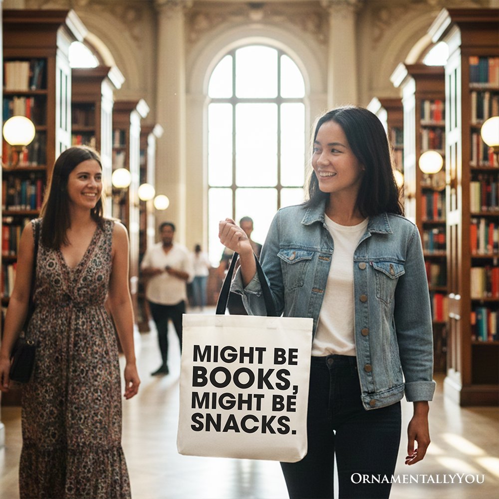 Might Be Books Might Be Snacks Canvas Tote, Academic Shopper