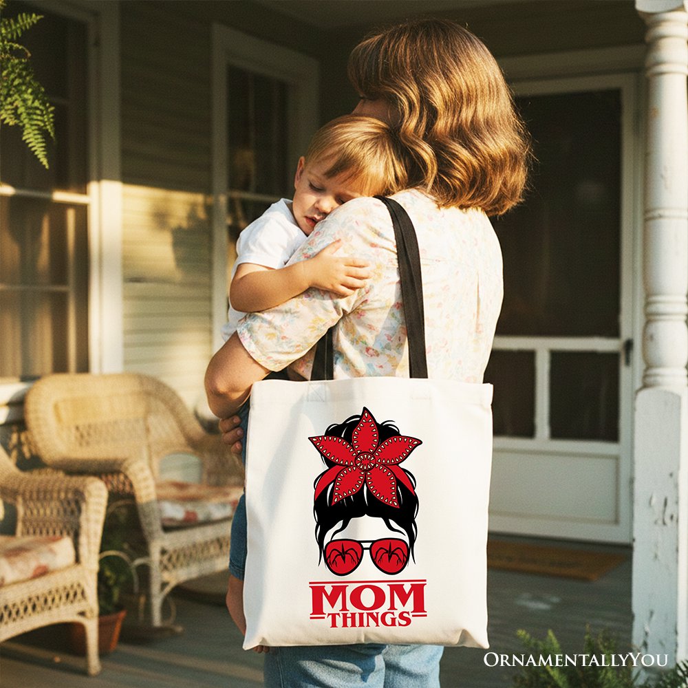 Mom Things Retro Canvas Tote Bag with Red Bandana and Glasses
