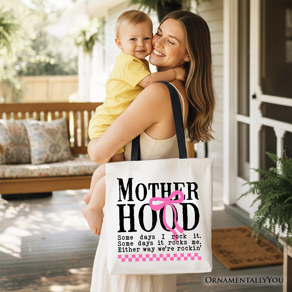 Motherhood Coquette Pink Bow Tote Bag Retro Checkered Shopper