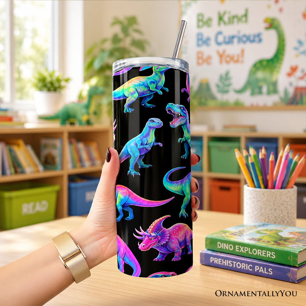 Neon Dinosaur 20oz Stainless Steel Tumbler for Kids & Adults