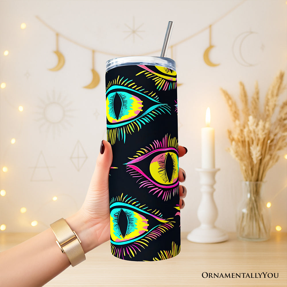 Neon Evil Eye 20oz Stainless Steel Tumbler, Modern Mystical Cup