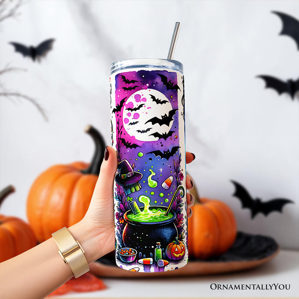 Neon Halloween Witch Scene 20oz Stainless Steel Tumbler with Straw