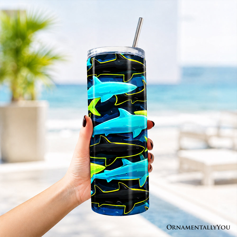 Neon Shark Camo 20oz Personalized Stainless Steel Travel Tumbler
