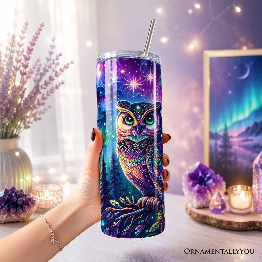 Northern Lights Aurora Owl 20oz Stainless Steel Travel Tumbler