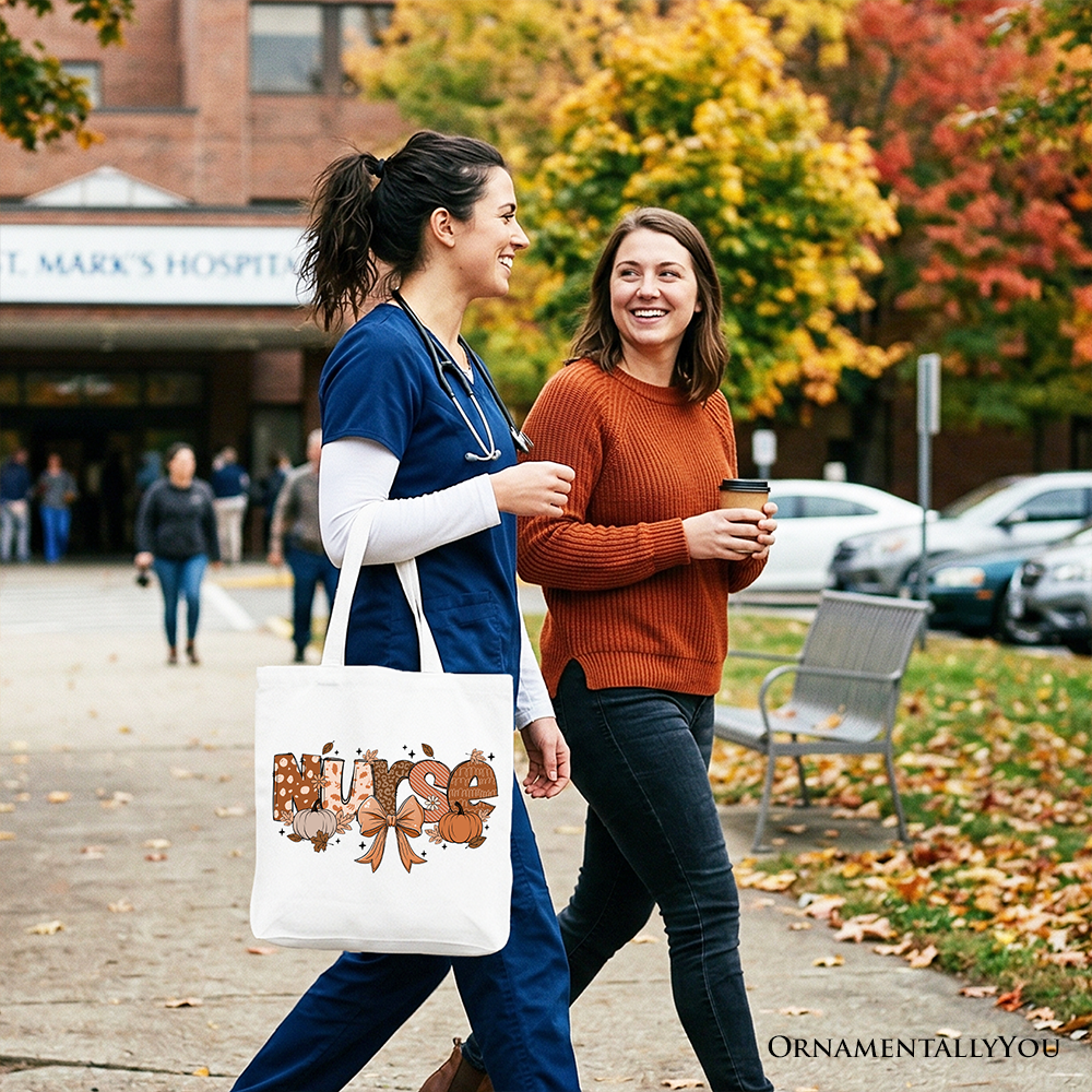 Nurse Coquette Autumn Tote Bag, Cotton Fall Pumpkin Carryall