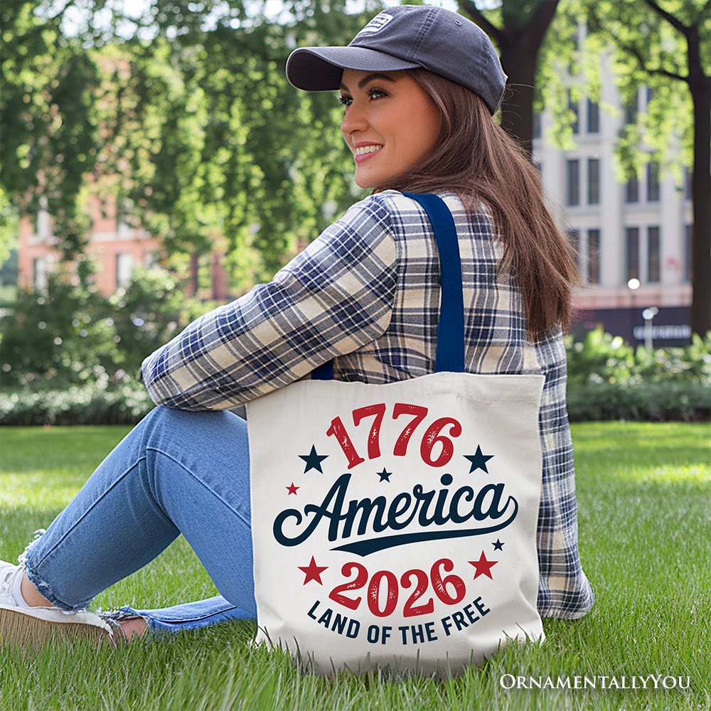 Patriotic 1776-2026 Land of the Free Canvas Tote Bag USA Gift
