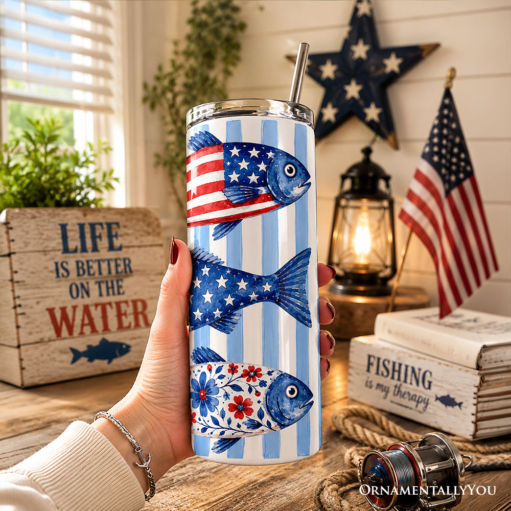Patriotic Fish Stripe 20oz Personalized Tumbler with Straw