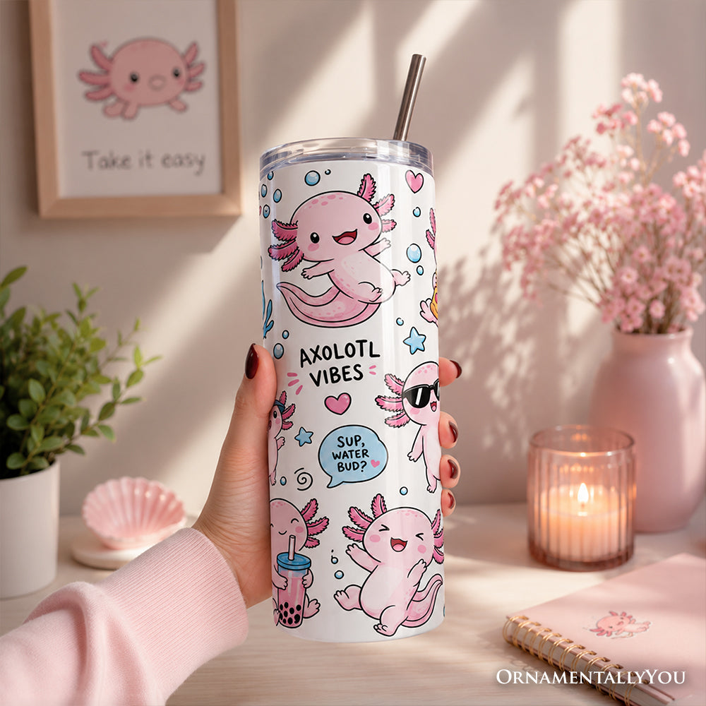 Pink Axolotl Vibe 20oz Personalized Tumbler with Straw