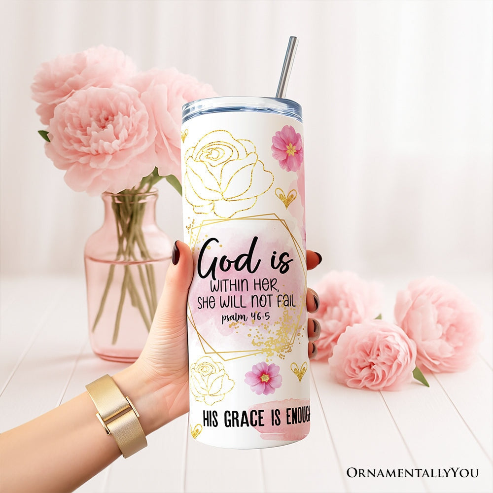 Personalized Pink Floral Bible Verse 20oz Tumbler Christian Gift