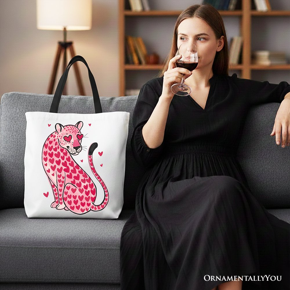 Pink Leopard Heart Canvas Tote Bag Urban Reusable Bag