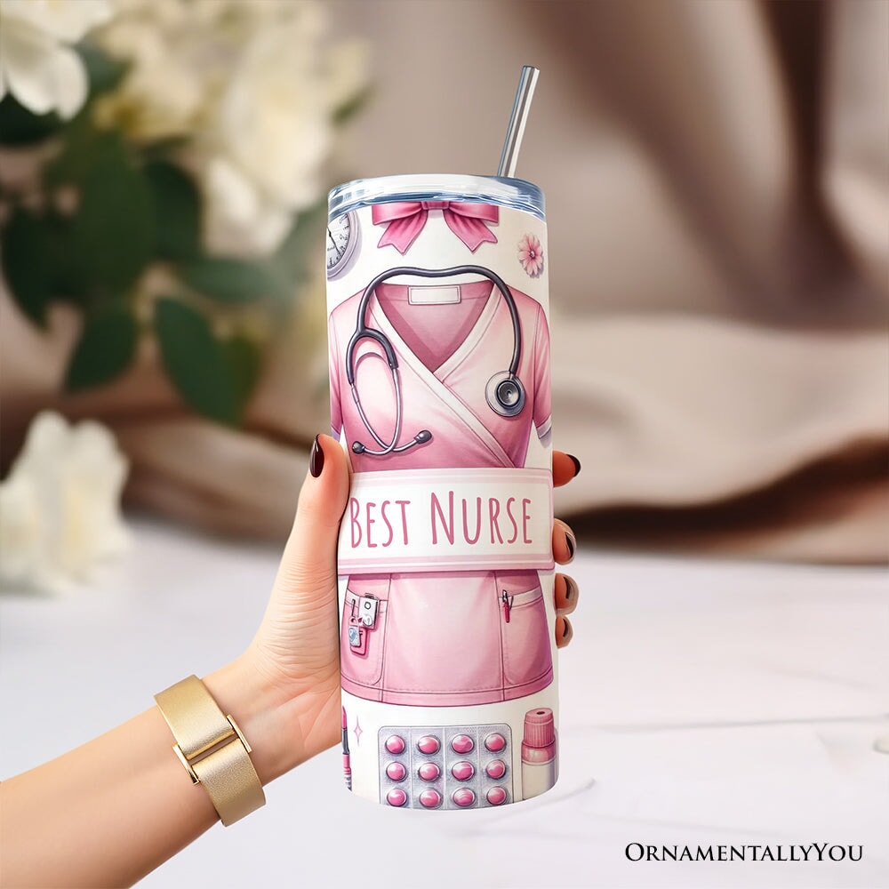 Pink Nurse Life 20oz Personalized Tumbler with Stainless Straw