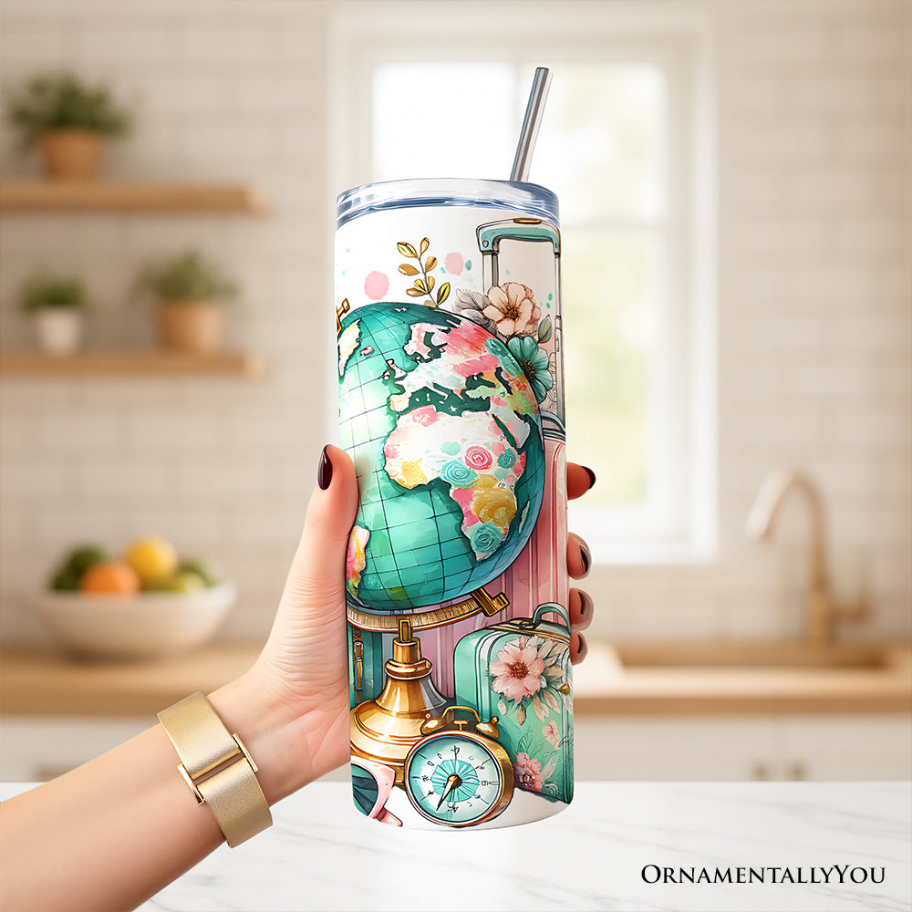 Pink and Teal Wanderlust Floral 20oz Personalized Travel Tumbler