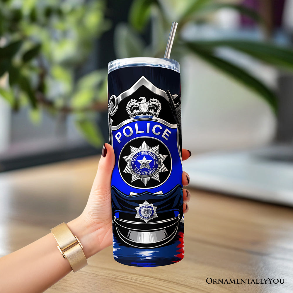 Police Badge and Patrol Car 20oz Personalized Tumbler with Straw