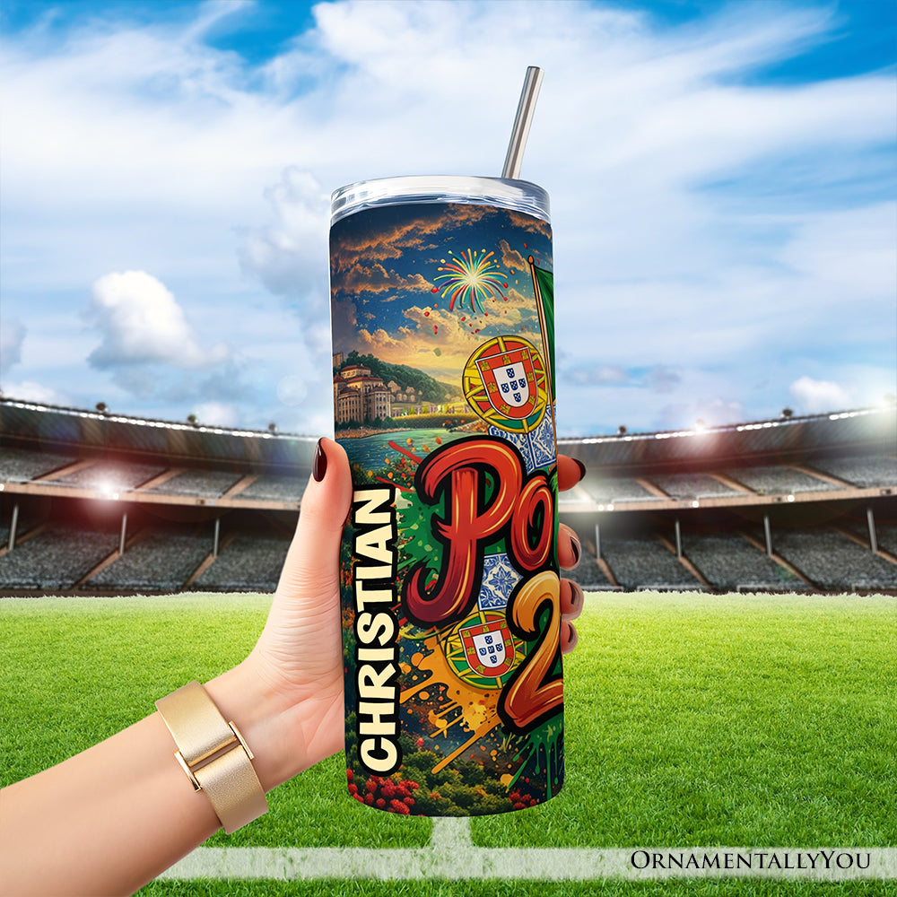 Portugal 2026 Soccer Cup 20oz Stainless Steel Tumbler with Straw