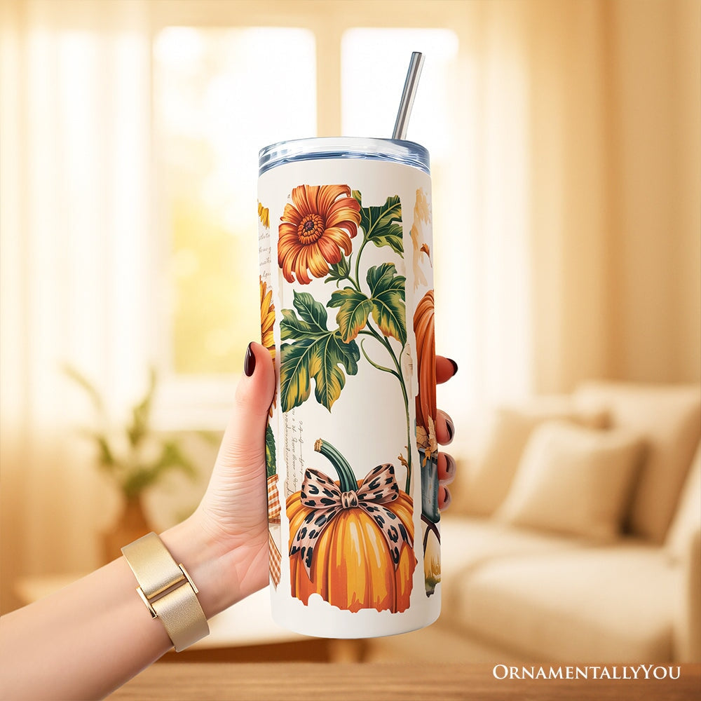 Personalized Pumpkin Sunflower 20oz Tumbler, Autumn Coquette Cup