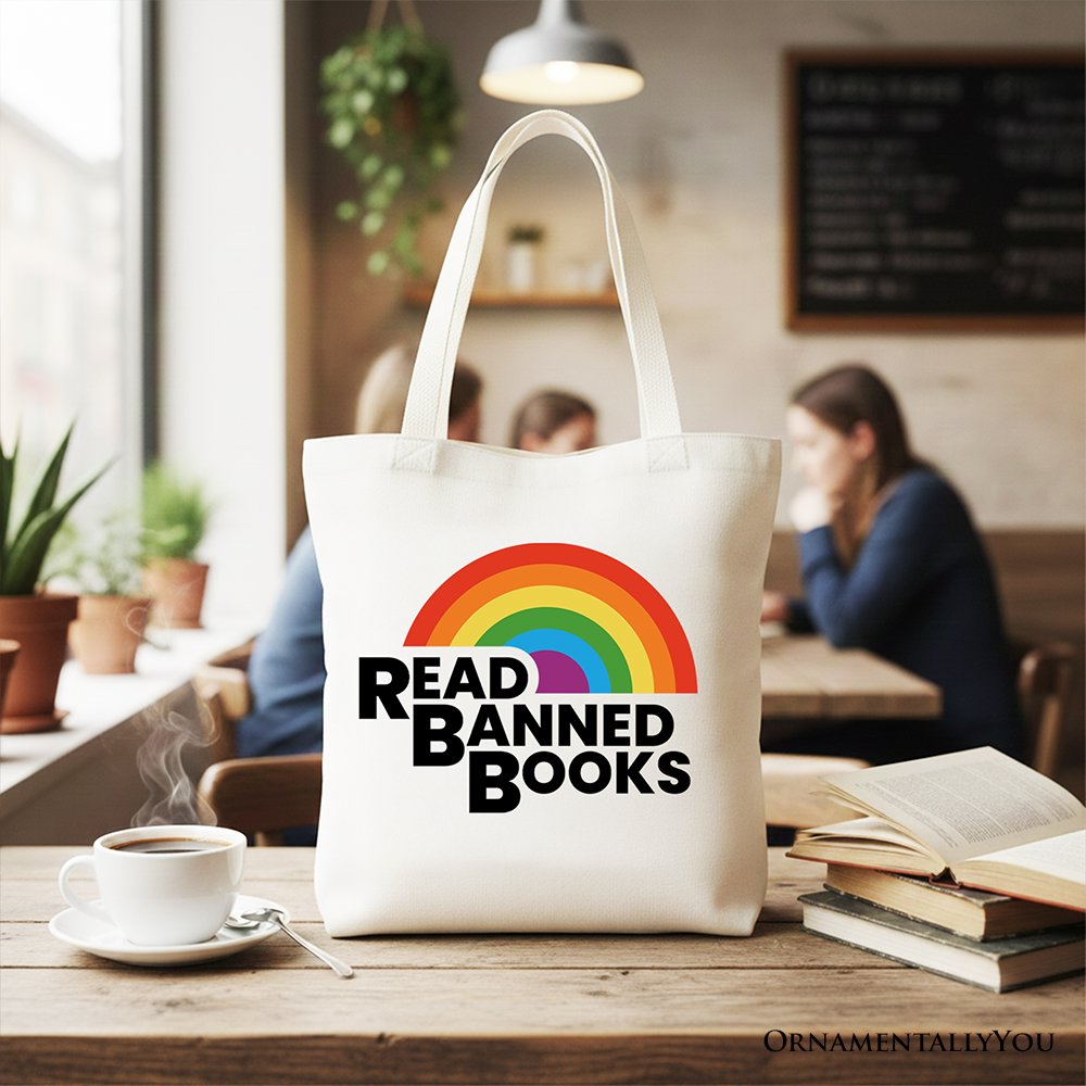 Read Banned Books Rainbow Canvas Tote Bag – Book Lover Library Gift