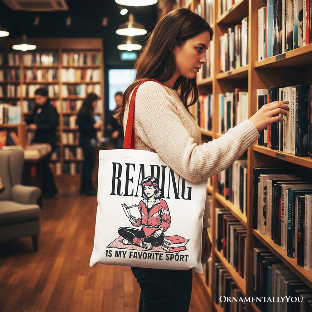 Reading Is My Favorite Sport Canvas Tote Bag, Retro Book Lover Gift