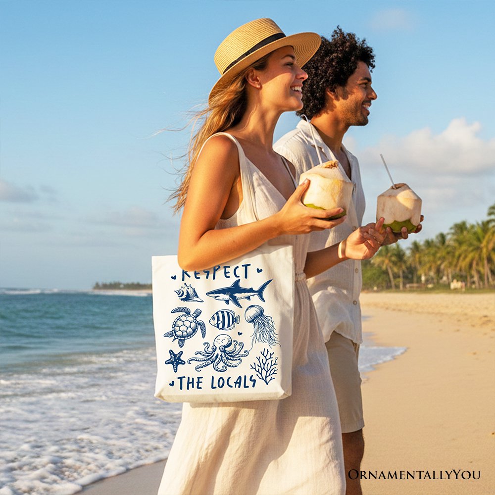 Respect the Locals Ocean Animals Cotton Tote Bag - Coastal Gift