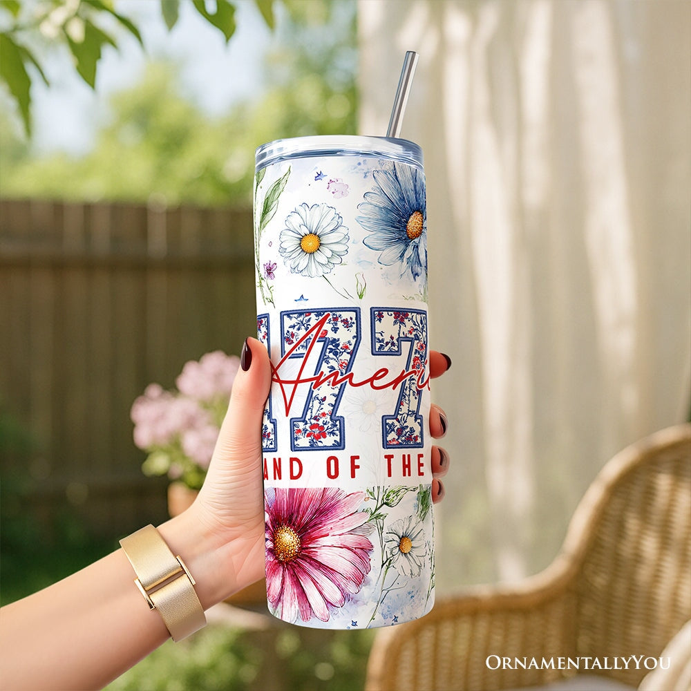 Retro 1776 Daisy Floral 20oz Patriotic Tumbler with Straw