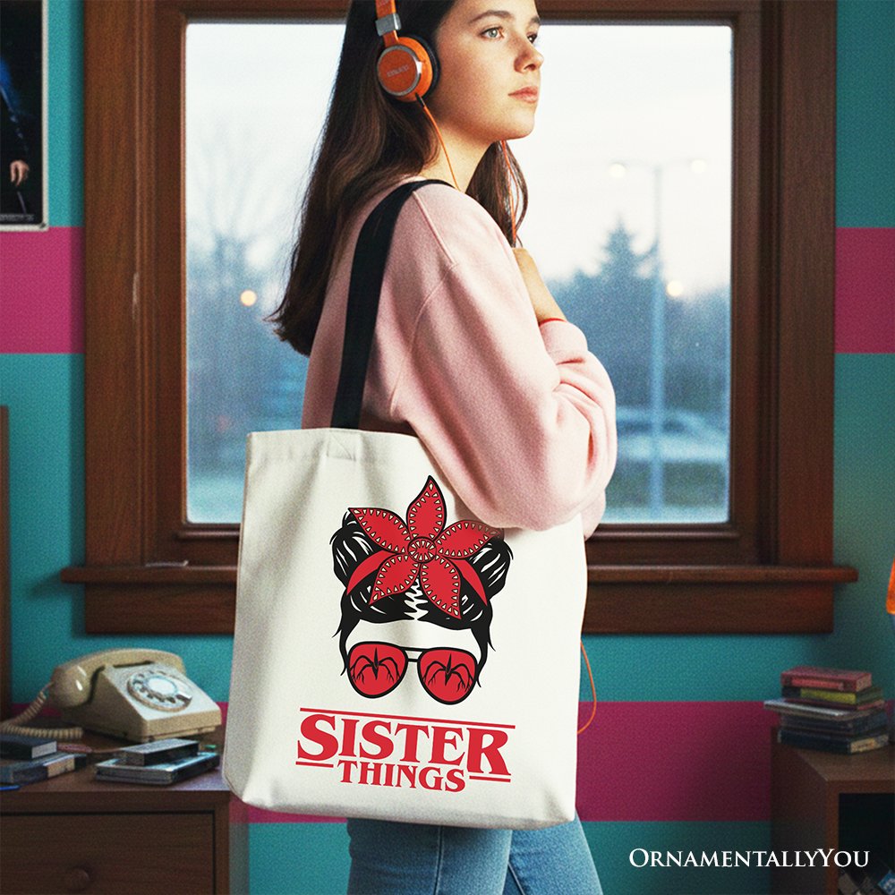 Sister Things Retro Canvas Tote Bag with Red Bandana and Glasses