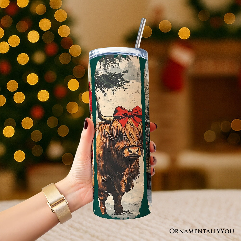 Small Town Christmas 20oz Tumbler, Highland Cow Rustic Western Gift