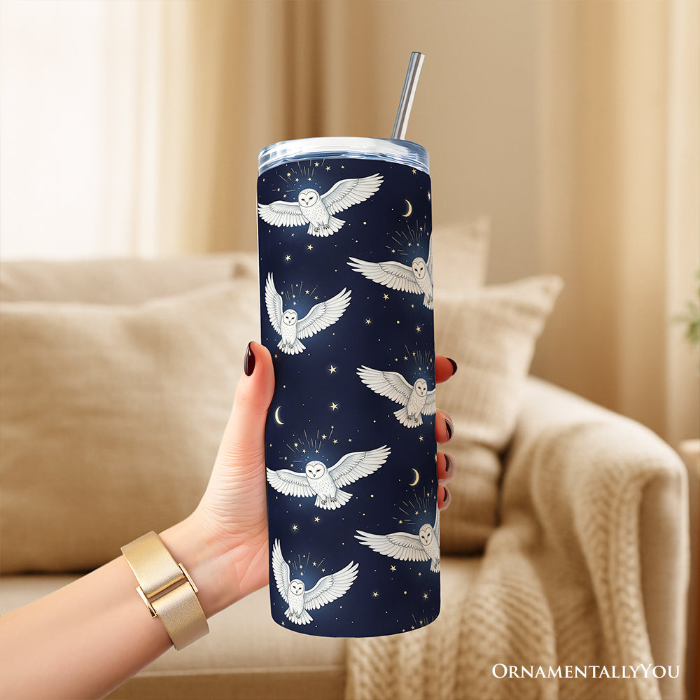 Snowy Owl Night Sky 20oz Personalized Tumbler with Straw