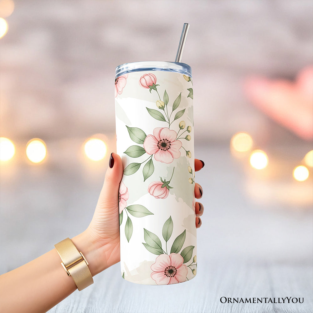 Soft Pink Wildflower 20oz Stainless Steel Tumbler with Straw