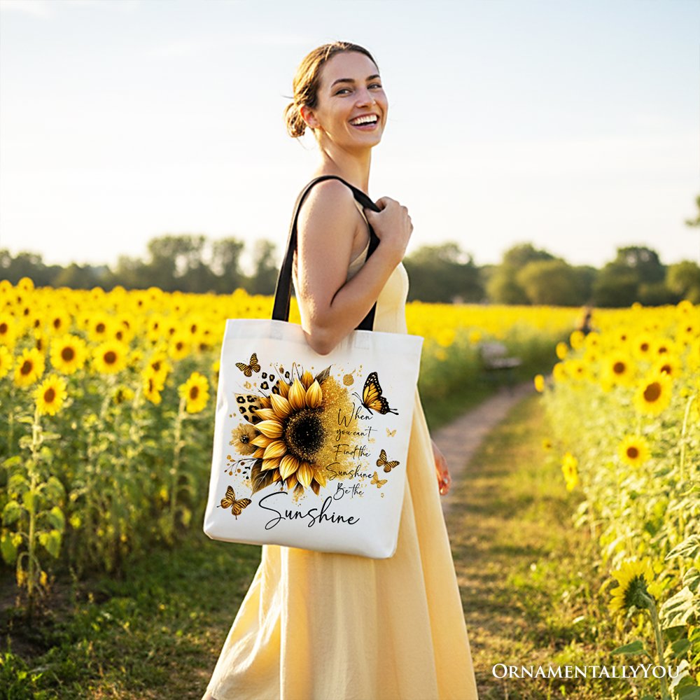 Be The Sunshine Sunflower Canvas Tote Bag, Bohemian Faith Gift