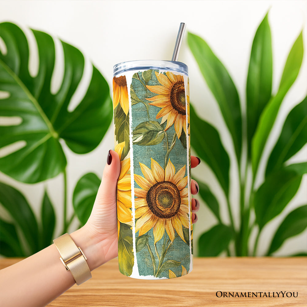 Personalized Sunflower 20oz Tumbler with Straw, Beach Travel Cup