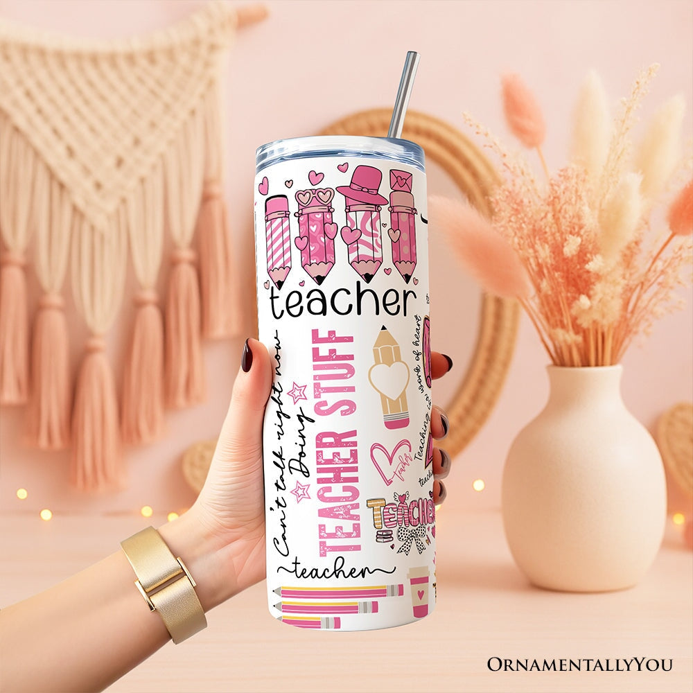 Personalized Pink 3D Inflated Teacher Life 20oz Tumbler Gift
